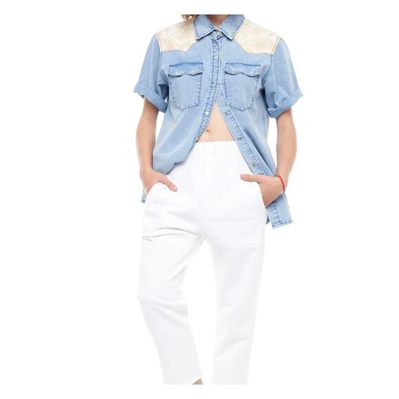 Free People x Sandrine Rose - NWT Western Short Sleeve Denim Shirt - Picture 9 of 12